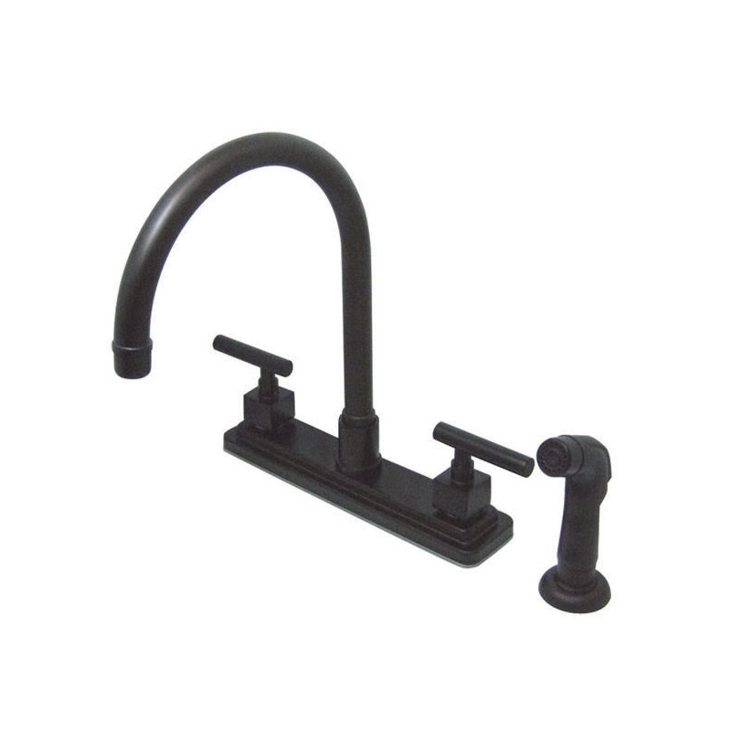 Kingston Brass Claremont Two-Handle 8" Centerset Kitchen Faucet, Polished Chrome, With Side Spray