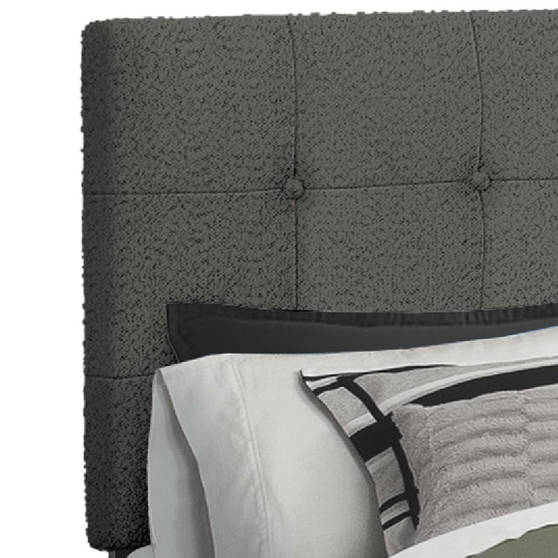 Lit double à profil bas Foxa, tête de lit capitonnée à boutons, boucle gris foncé, Double, Gris foncé