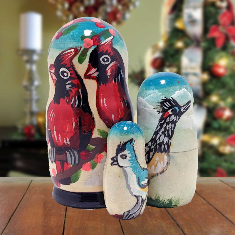 3 Piece Cardinal Matreshka Nesting Doll Set