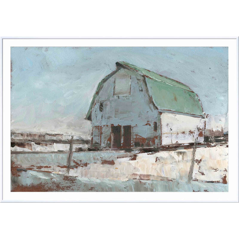 «Plein Air Barn I» par Ethan Harper - peinture encadrée, H 48 po x l 32 po, Motif argent
