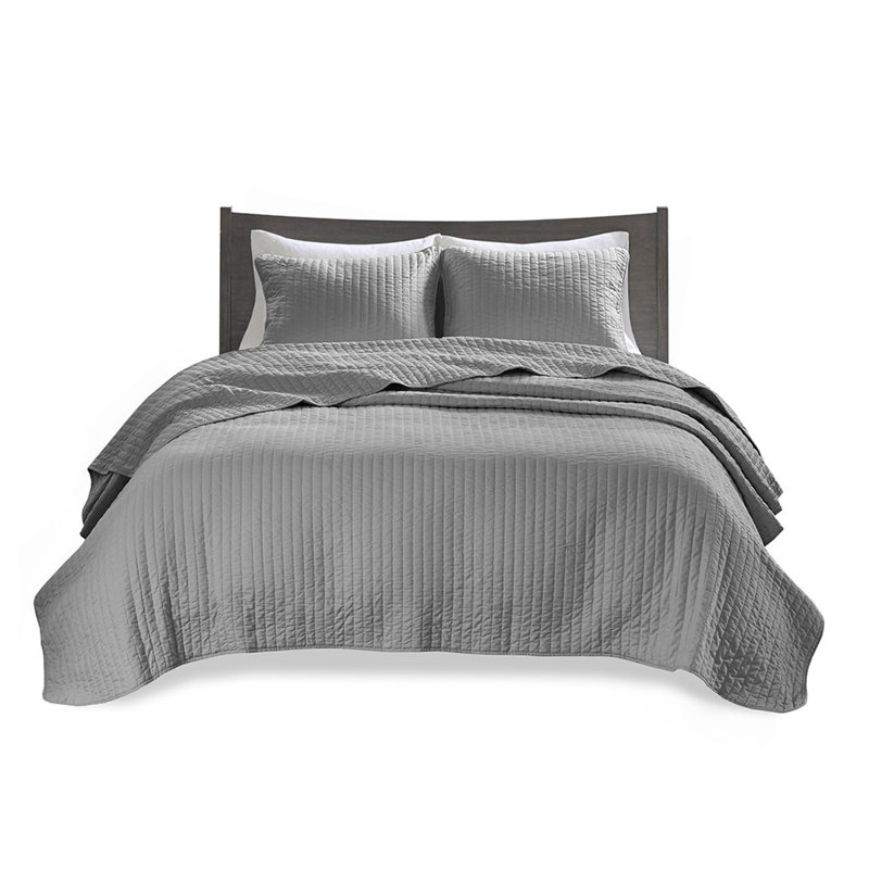 Ensemble de courtepointe 3 pièces gris double / grand, Courtepointe double / grand + 2 taies décoratives, Gris