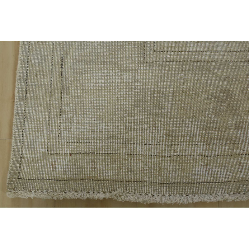 Tabriz Rug 6’5” X 9’2” Beige Vintage Distressed Wool Hand-Knotted Carpet