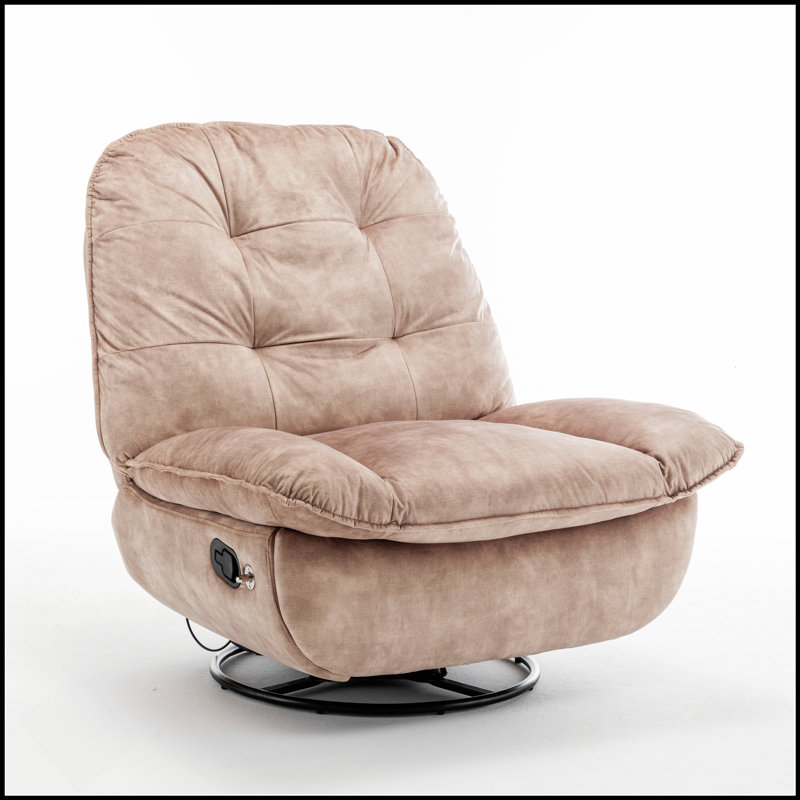 Natural Brown Recliner With Mobile Phone Holder, Large Comfortable Reading Chair, Swivel Gliding Rocking, Gold-Stamped Velvet