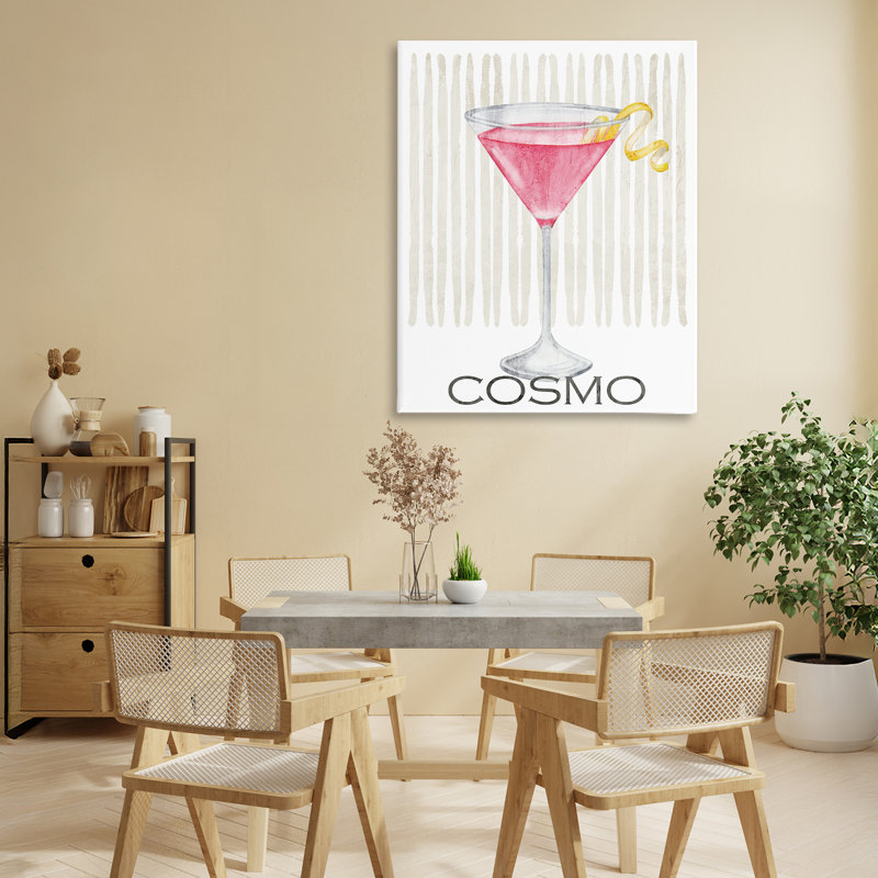 Cosmo rose sur toile rayée, design par Kim Allen, H 30 po x l 24 po