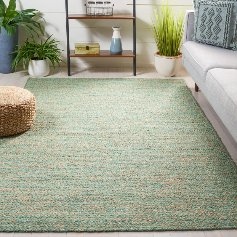 Jarico Natural Fiber Hand Loomed Wool/Jute Rug in Green/Natural, Rectangle 4' x 6'