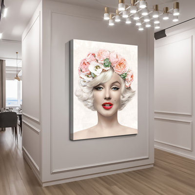 Portrait encadré sur toile, Marilyn Monroe avec une guirlande, peinture pour salon