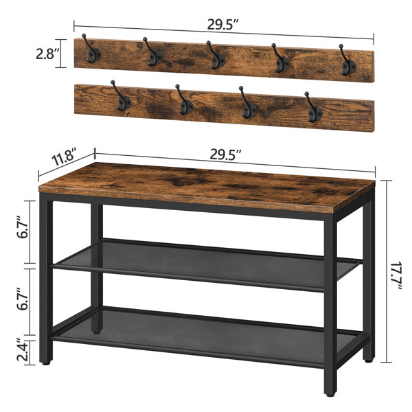 17 Stories 8 Pair Shoe Rack with Coat Hooks