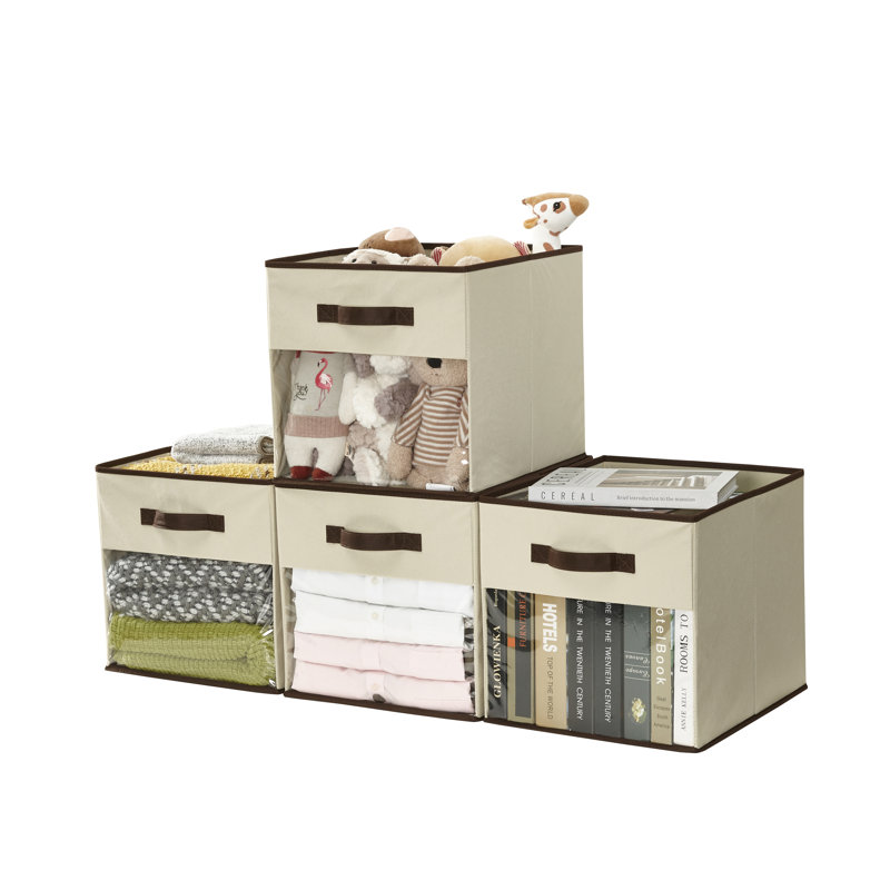 Fabric Storage Bin Set With Clear See-Through Window (Set Of 4), Beige