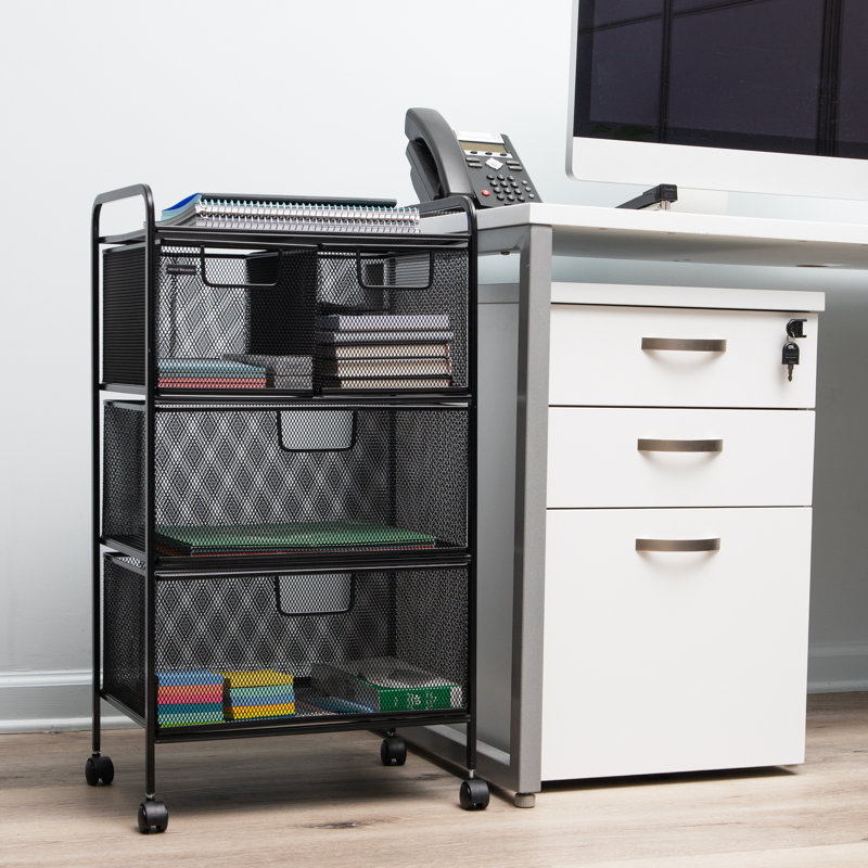 Black Metal Mesh 4-Drawer Mobile Storage Trolley