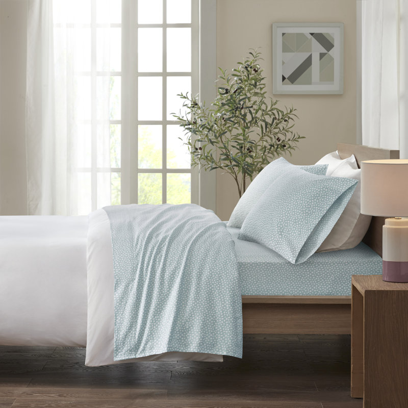 Ensemble de draps 100% coton Cozy, Ensemble de draps pour très grand lit avec 2 taie, Pois, turquoise