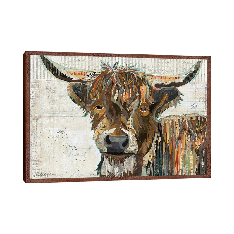 Colourful Highland Cow by Traci Anderson - Print on Canvas, 66.04 cm H x 45.72 cm W, Classic Brown Wood Framed