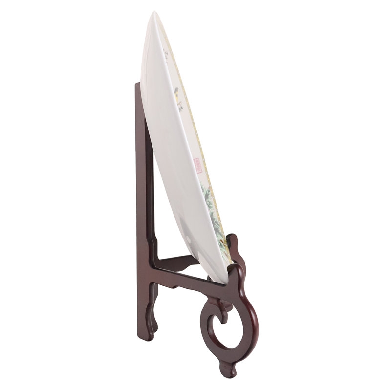 Oriental Plate Stand, 12" H X 1" W X 6" D, Brown