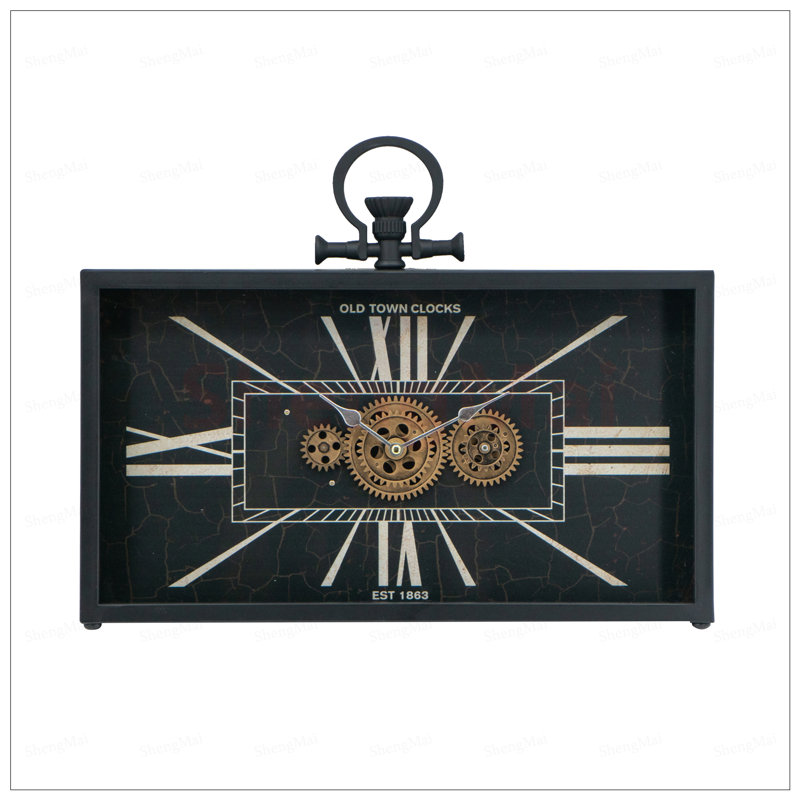 Horloge de table décorative et à engrenages dorés avec mouvement silencieux, parfaite pour les intérieurs Steampunk et modernes