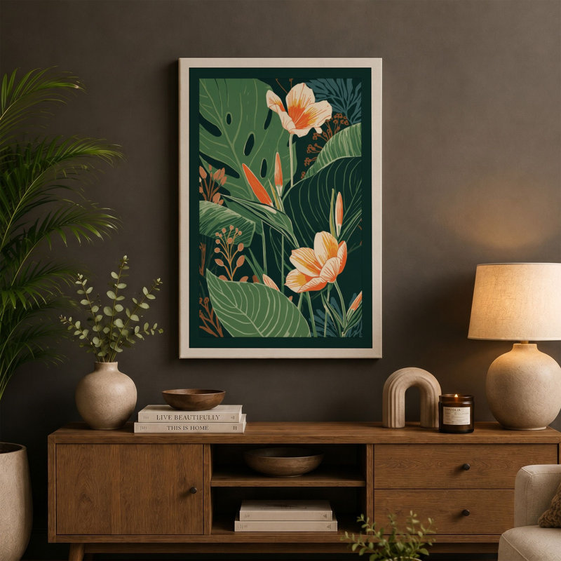 Tropical Garden Botanicals Botanical - Wrapped Canvas, 30x20 - 76.2 x 50.8 cm, Taupe Border