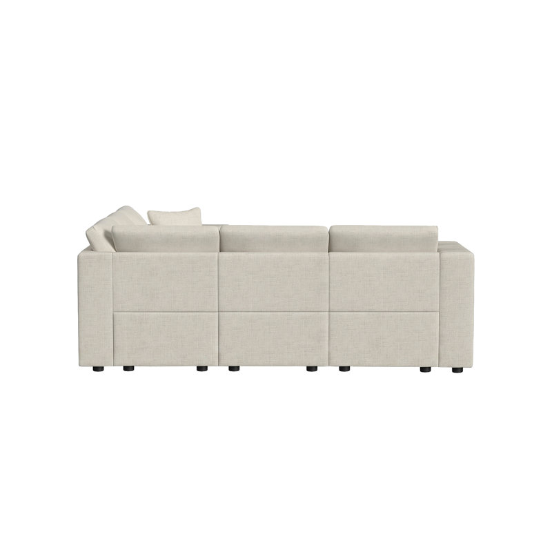 Lockheart 5 Piece L Shaped Square Arm Modular Upholstered Corner Sectional, Beige Polyester