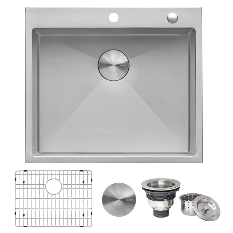 Tirana 25" L x 22" W Drop-In Kitchen Sink with Basket Strainer