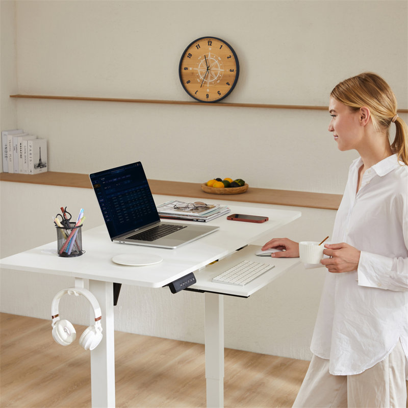 Bureau debout à hauteur ajustable Marche, Blanc, H 46 po x l 55 po x P 23 po