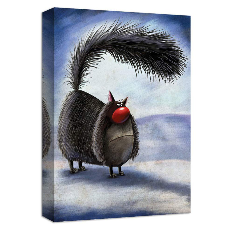 IDÉE4WALL, mignon, queue, chat, impression sur toile, chat géant gris, dessin, jolies illustrations d'animaux, art moderne, rustique, coloré, multicolore pour le salon, la chambre à coucher, le bureau