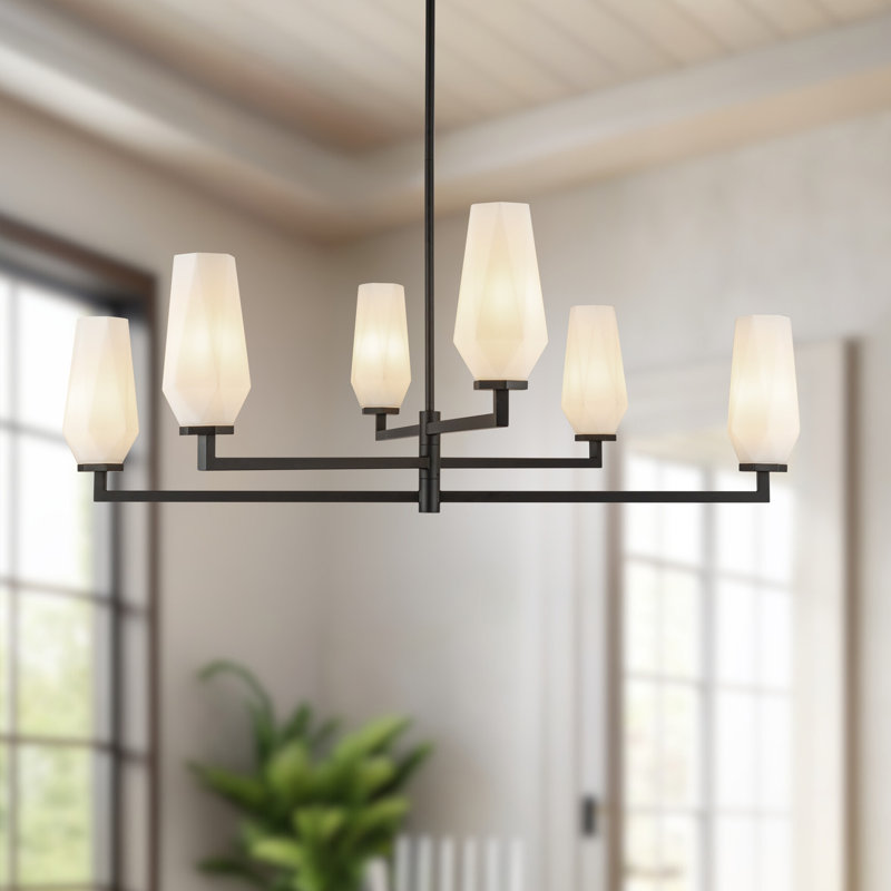 Lustre à niveaux 6 lumières Krysta, Noir mat