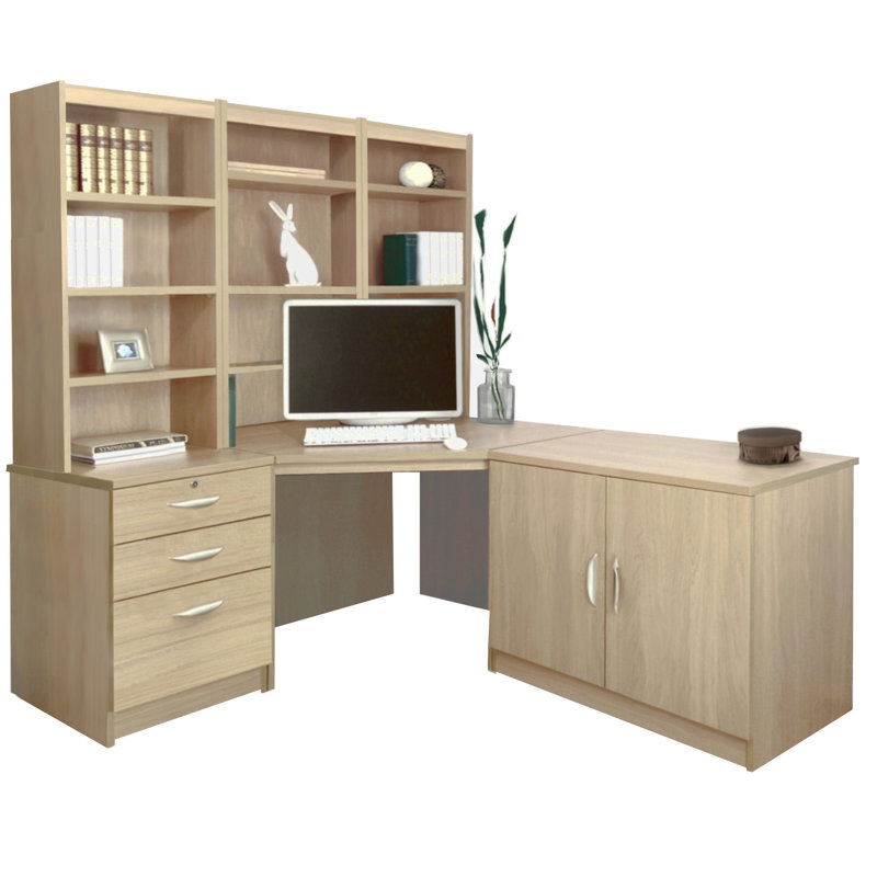 Brelynn 5 Piece Computer Desk Office Set with Hutch Bookcase, Sandstone