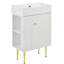 Meuble-lavabo blanc avec lavabo en céramique et cabinet latéral à gauche, porte à bruit réduit, rangement spacieux, blanc moderne, lavabo, salle de bain à fermeture en douceur, espace de rangement abondant, élégance