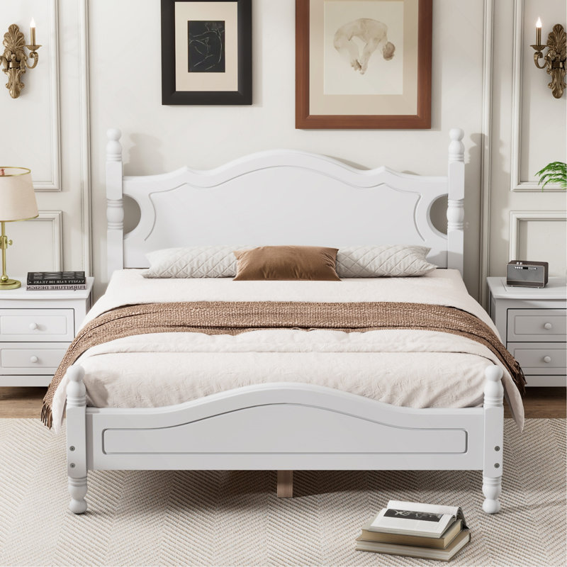 Structure de lit plateforme double, lit plateforme de style rétro avec support en lattes de bois