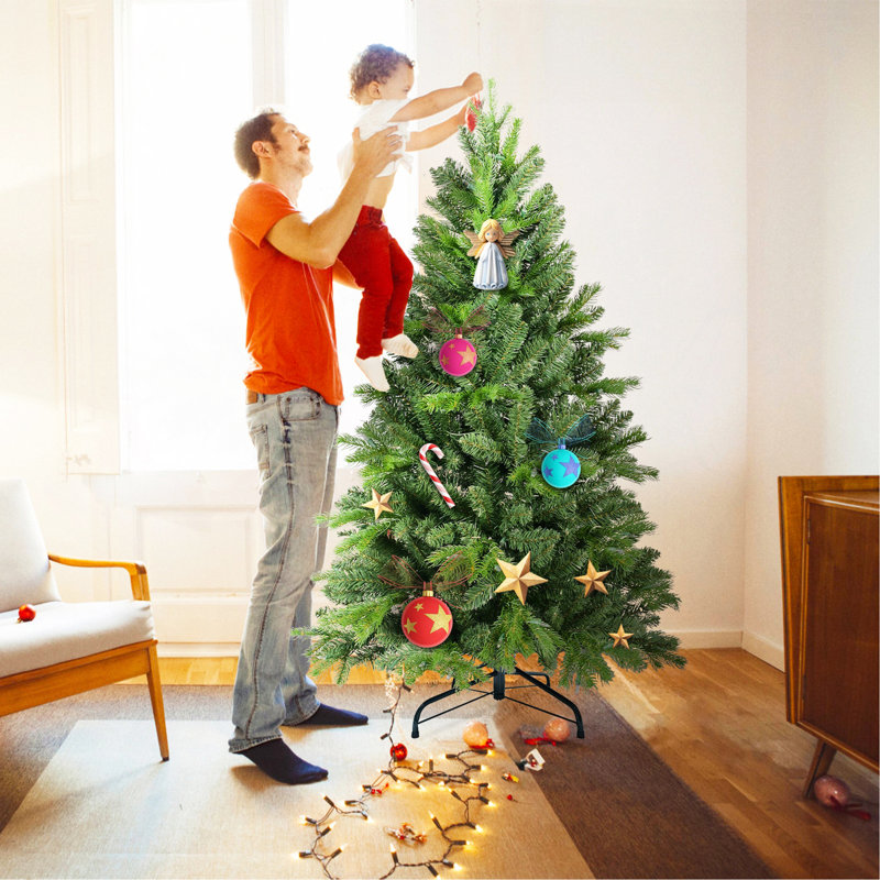 Arbre de Noël 9 pi avec 2435 pointes en PE + PVC - Arbre de Noël à branches pleines, branches faciles à assembler, support en métal stable, décoration de Noël vert classique