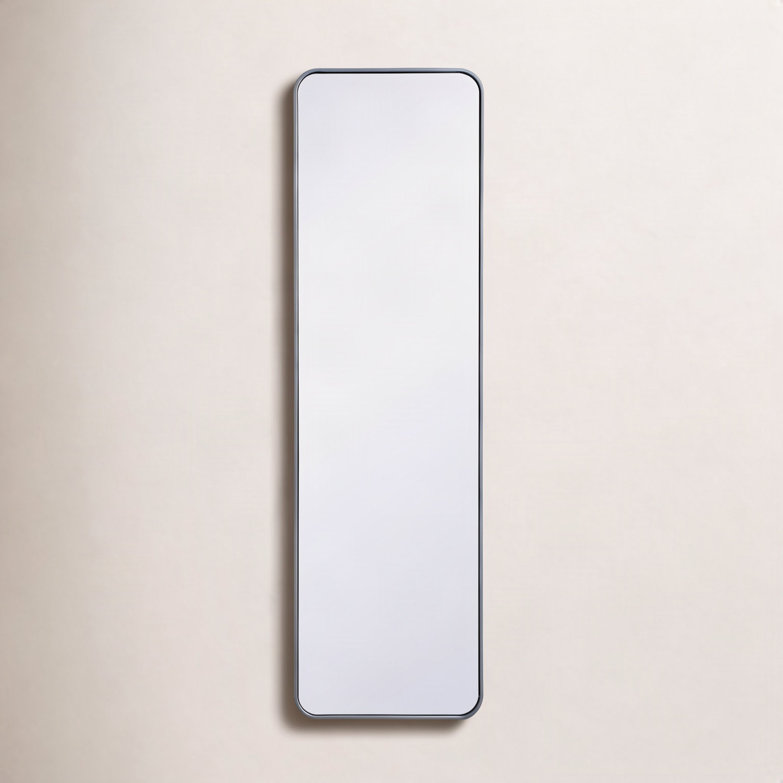 Sabine Metal Rounded Rectangle Wall Mirror, 60" x 18", Silver