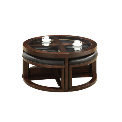 Coffee Table Glass Insert Top Ottoman Included Table Set Living Room Furniture