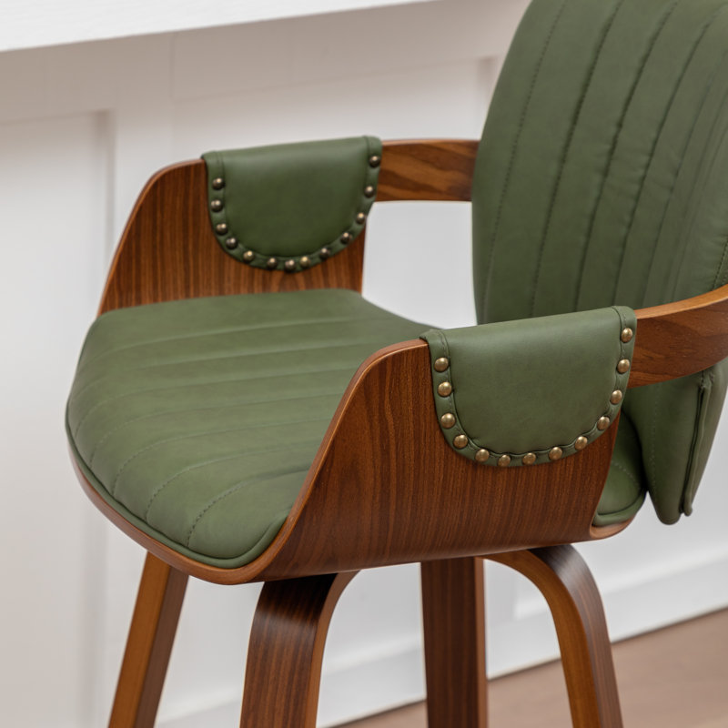 Youngstown Upholstered Swivel Counter Stool With Wood Frame, Green