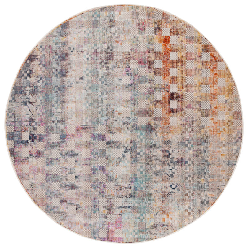 Rainbow Performance Abstract Indoor/Outdoor Area Rug, Round 6'7"