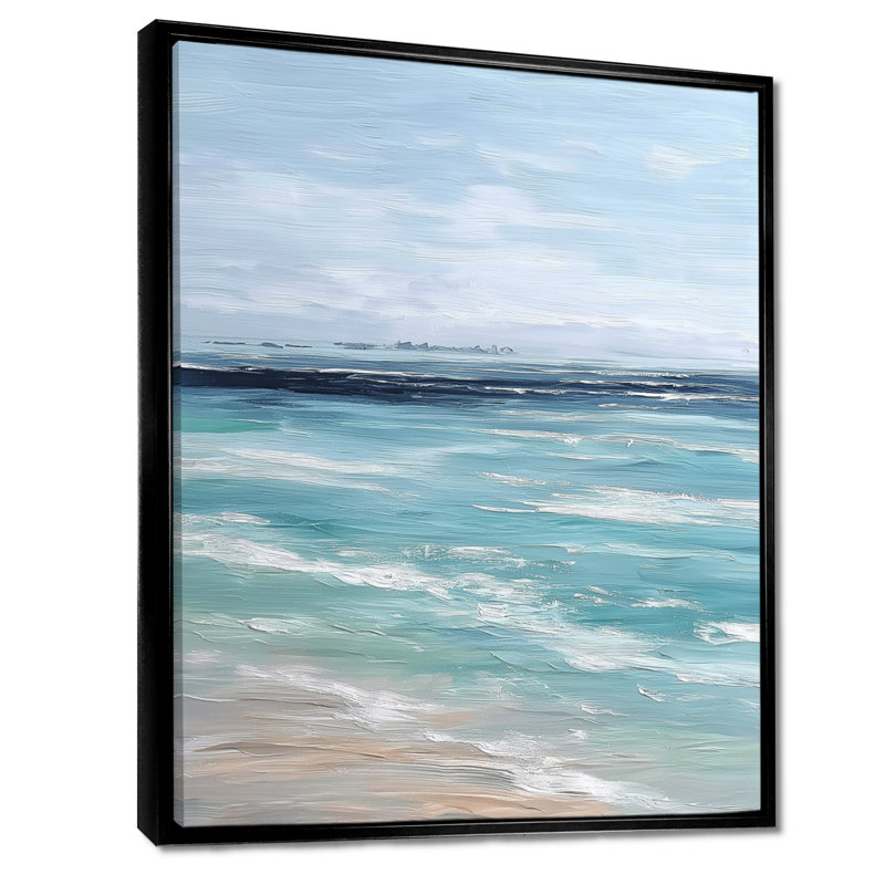 «Blue and White Coastal Beach Wonder», art encadré de plage, décoration murale bord de mer blanc, H 32 po x l 24 po, Noir
