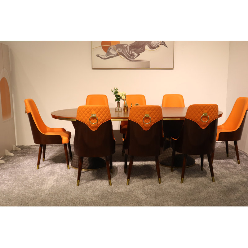 9 Pieces Vogue Lux Rectangular Dining Set, Orange