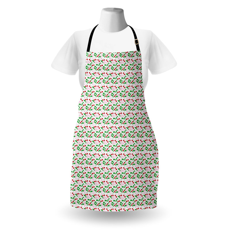 Bungalow rose tablier d'été unisexe cerises et fleurs taille adulte lilas rubis et vert
