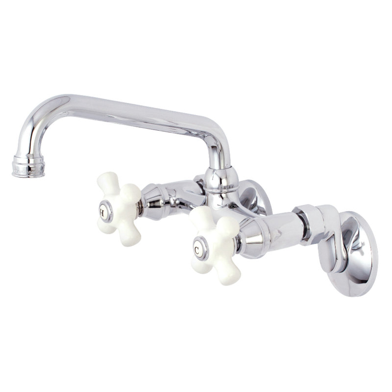 Kingston Brass Kingston Double-Handle 2-Hole Wall-Mount Bridge Kitchen Faucet, Polished Chrome