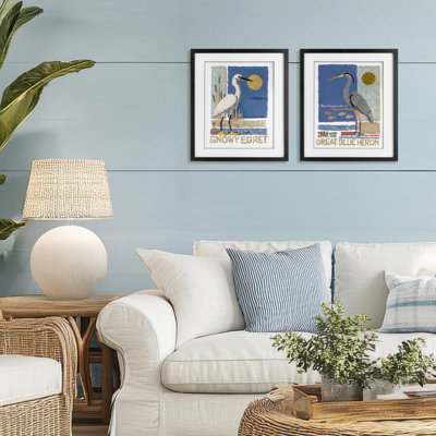 «Snowy Egret & Great Blue Heron», ensemble de 2 reproductions encadrées sous verre, par Nancy Overton