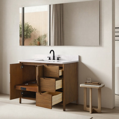 Meuble-lavabo autoportant à simple cuve 42 po avec plateau en pierre reconstituée Lucerne 
