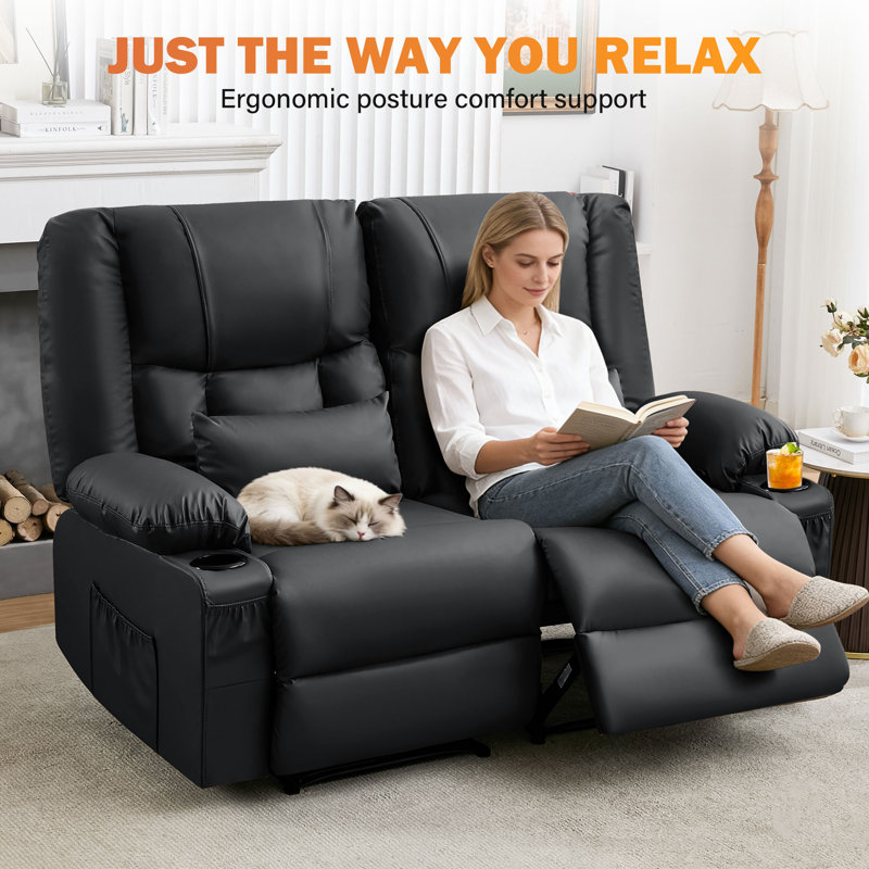 Causeuse inclinable surdimensionnée avec chauffeuse et massage, Noir