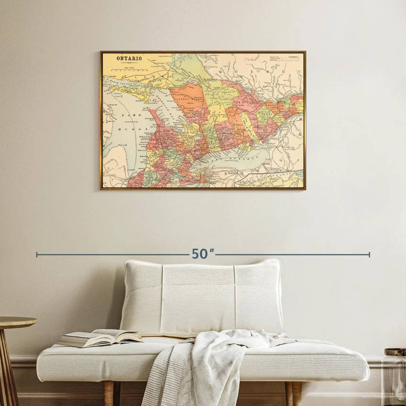Carte de Ontario, Cadre flottant doré, 37 po x 25 po