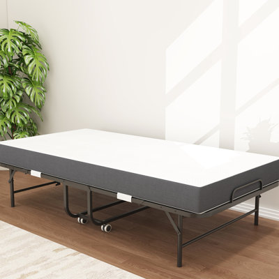 75" X 38" Twin Folding Bed With Memory Foam Mattress - Portable Foldable For Any Occasion, Metal Construction, Black Gel Guest Frame, Easy Fold