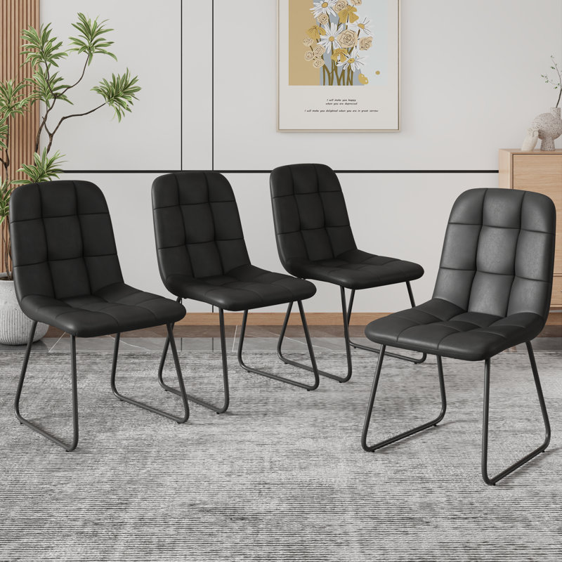 Modern Kitchen Dining Chairs, Upholstered Side Chairs (4 Chairs), Black, 4