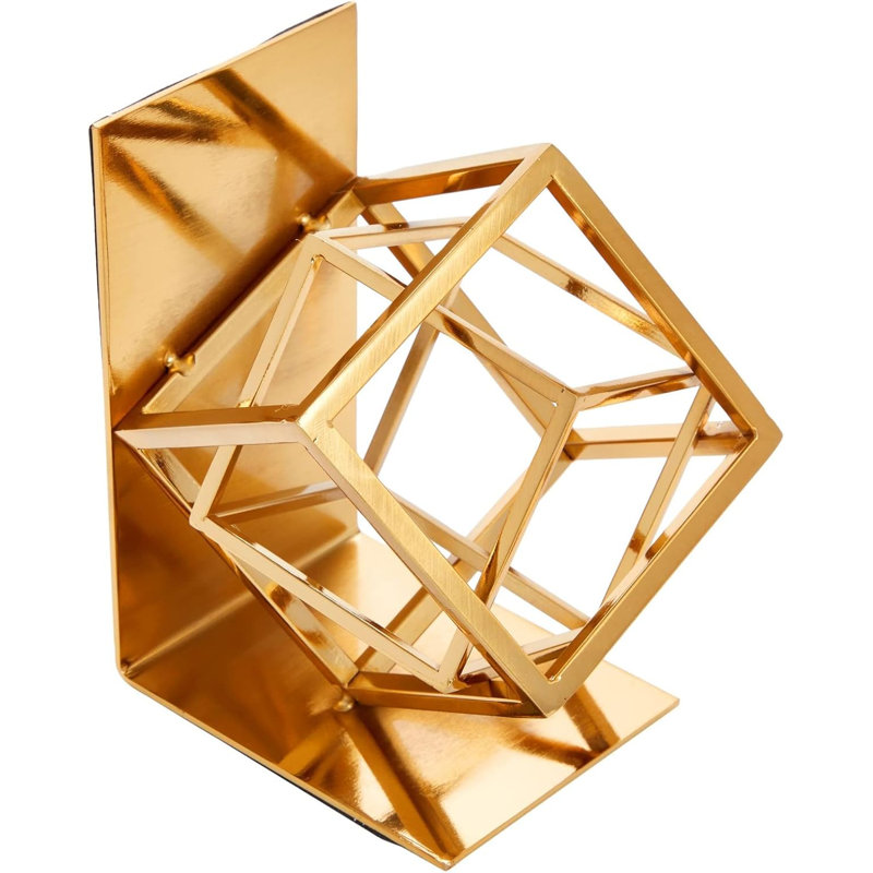 Gold Geometric Metal Bookends with Slip-Resistant Pads