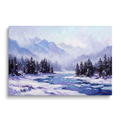 Tableau multicolore sur toile représentant un paysage de ruisseau de montagne enneigé, œuvre d'art murale picturale pour salon, salle à manger et chambre