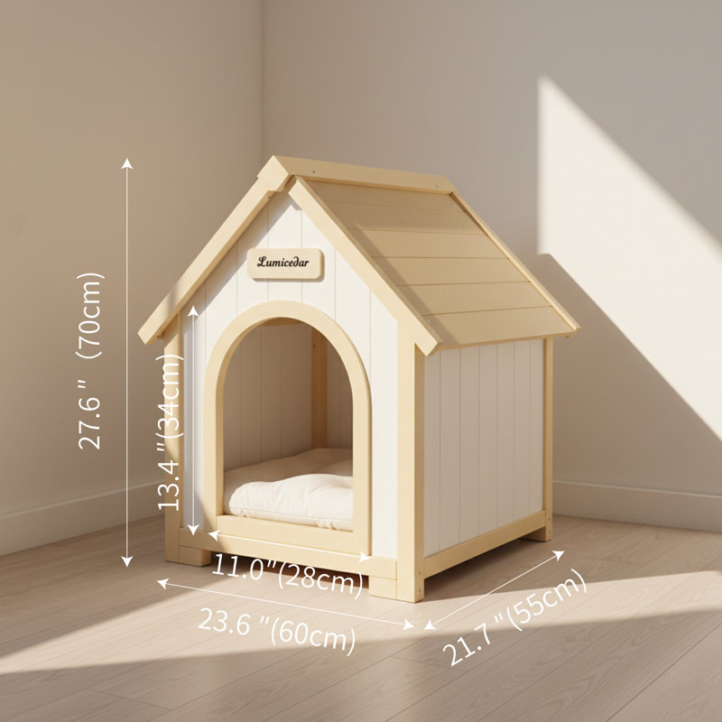 Niche pour chien en bois de cèdre massif avec coussin pour petits chiens