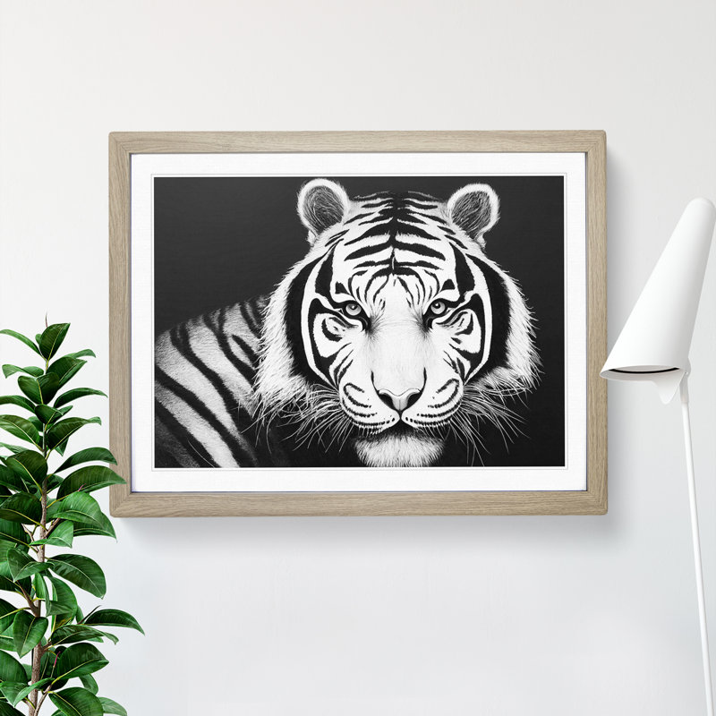 Monochrome Tiger Vol.3 - Framed Print, 34cm H x 46cm W x 2cm D, Oak Framed