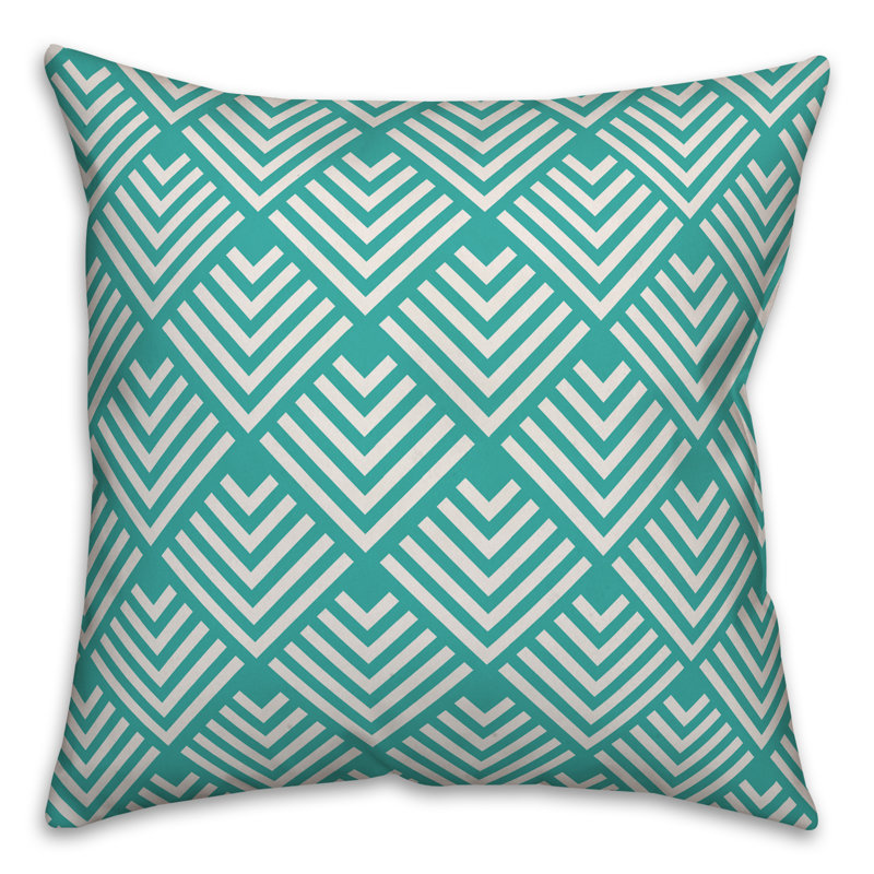  Coussin intérieur / extérieur Geo Arrow, Polyester / Bourre en polyester, 16 po x 1 po, Bleu sarcelle / blanc