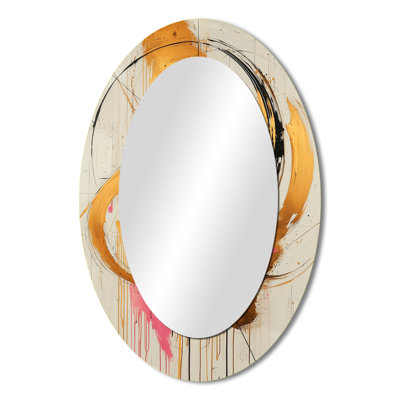Abstract Circles In Pink And Gold Tones III - Abstract Oval Decorative Mirror On Metal