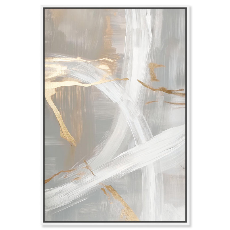 Silvered Spirals II Canvas Elegant Gold Abstract by Art Remedy, White Framed, 31" H x 21" W