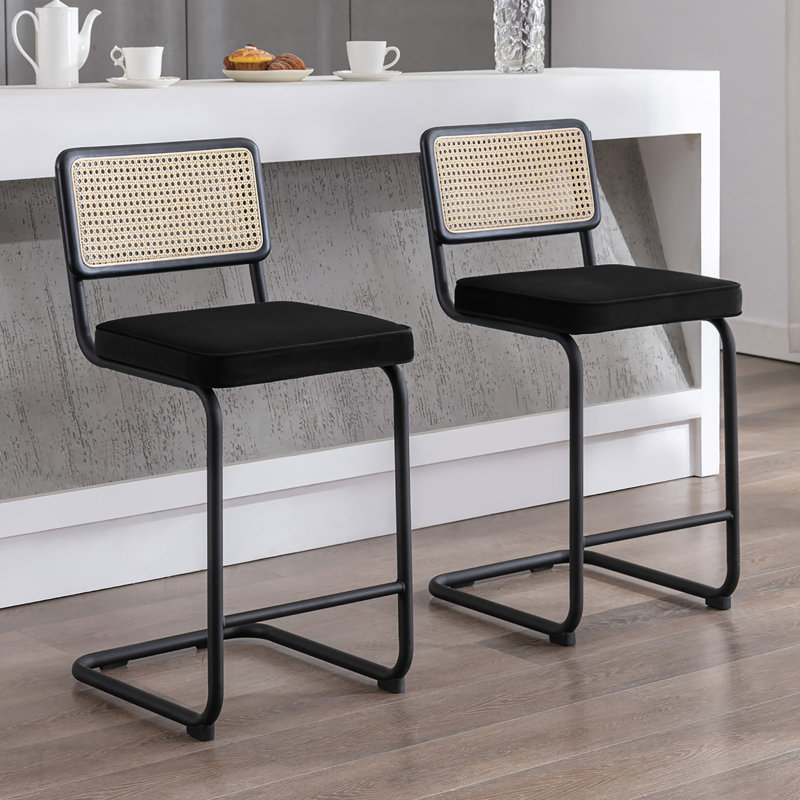 Tabouret de bar 26 po Marlow, Velours noir / cadre noir, 2, Hauteur du siège de 26 po