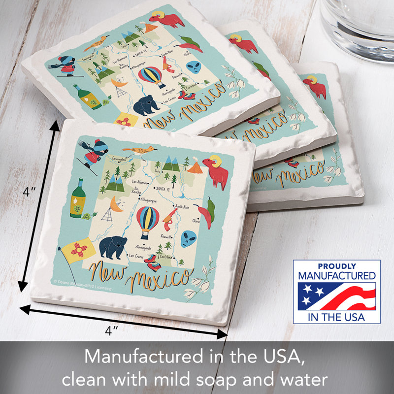 New Mexico Home 4 Piece Tumbled Tile Coaster Set